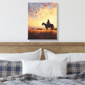 Cowboy Zonsondergang Rit Silhouet Schilderij Canvas Afdruk (Insitu (Slaapkamer))