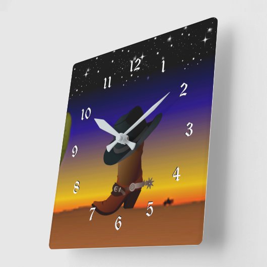 Cowboy Zonsondergang Vierkante Klok (Hoek)