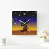 Cowboy Zonsondergang Vierkante Klok (Huis)