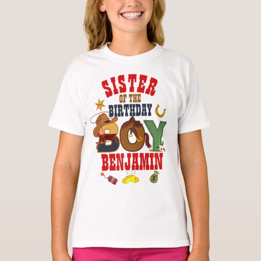 Cowboy zuster van de Birthday Boy T-shirt (Voorkant)