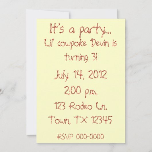 Cowboyfeest Kaart (Achterkant)