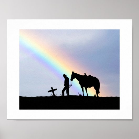 Cowboygebedsilhouet met regenboog Poster (Voorkant)