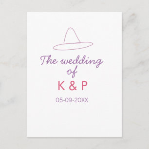 cowboyhoed de bruiloft van koppel naam datum paars briefkaart
