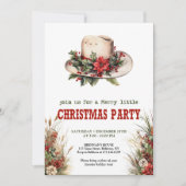 Cowboyhoed Kerstfeest uitnodiging met bandana stro (Voorkant)