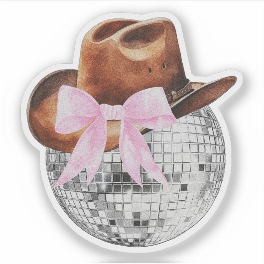 Cowboyhoed Roze Strik Bal Disco Westerse Sticker (Voorkant)