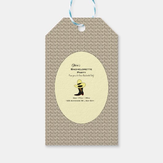 Cowboyhoed Schoenen Patroon Bachelorette Feest Cadeaulabel (Voorkant)
