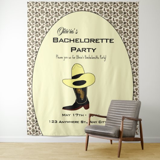 Cowboyhoed Schoenen Patroon Bachelorette Feest Wandkleed (In situ)