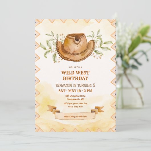 Cowboyhoeden uitnodiging (Staand voorkant)