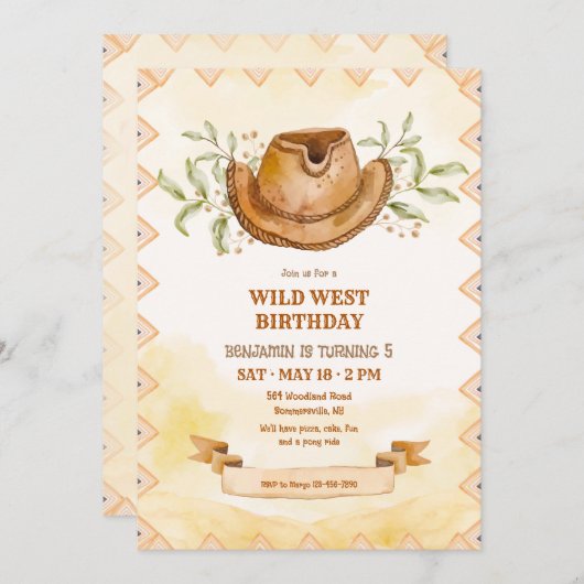 Cowboyhoeden uitnodiging (Voorkant / Achterkant)