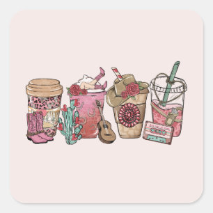 cowboykoffietijd vierkante sticker