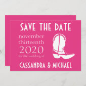 Cowboylaars Opslag Mededeling Datum (Donker Roze) Save The Date (Voorkant / Achterkant)