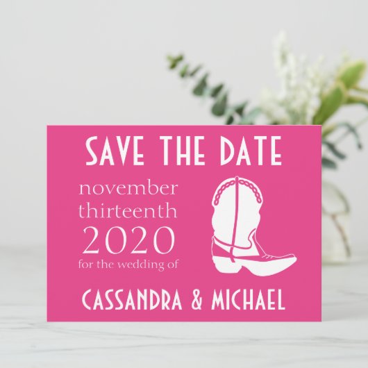 Cowboylaars Opslag Mededeling (Donker Roze) Save The Date (Staand voorkant)