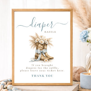 Cowboylaarzen Blauwe Strik Baby Shower Luierloteri Poster