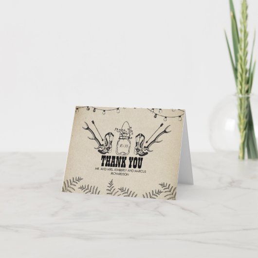 Cowboylaarzen Country Rustieke Trouw Dank Je Bedankkaart (Voorkant)