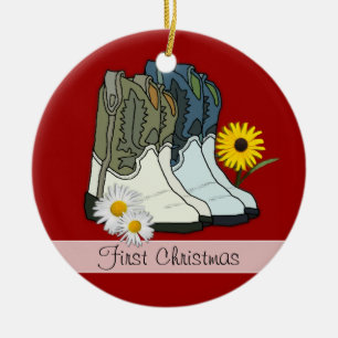 Cowboylaarzen, eerste kerst aangepaste kerstbal keramisch ornament