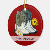 Cowboylaarzen, eerste kerst aangepaste kerstbal keramisch ornament (Links)