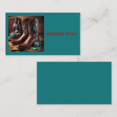 Cowboylaarzen en turquoise sieraden (Blauwgroen) Visitekaartje (Voorkant / Achterkant)