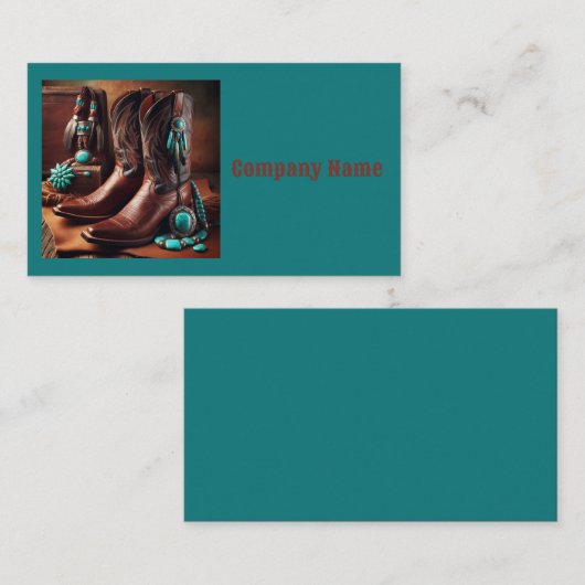 Cowboylaarzen en turquoise sieraden (Blauwgroen) Visitekaartje (Voorkant / Achterkant)