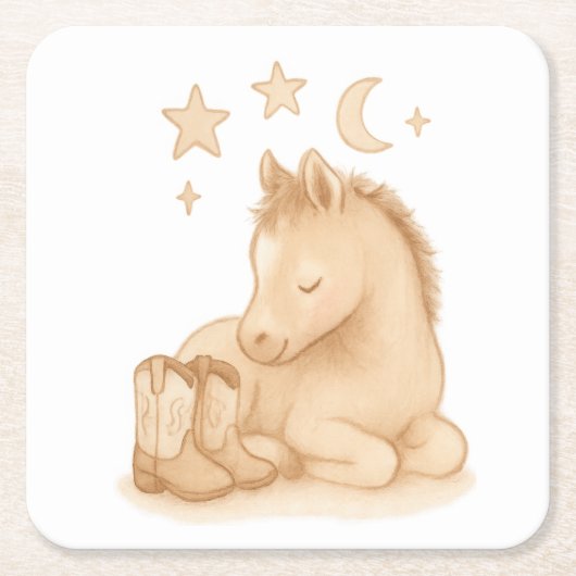 Cowboylaarzen en veulen Baby shower Kartonnen Onderzetters (Voorkant)