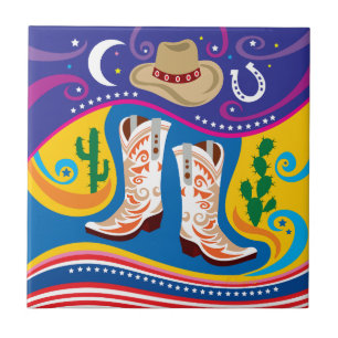Cowboylaarzen en woestijnsterren tegeltje