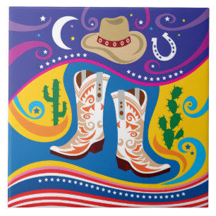 Cowboylaarzen en woestijnsterren tegeltje