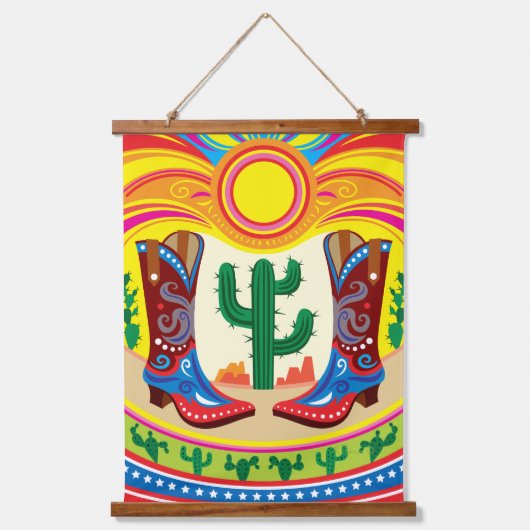 Cowboylaarzen en woestijnzon hangend wandkleed (Voorkant)