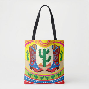 Cowboylaarzen en woestijnzon tote bag