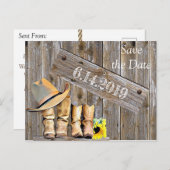 Cowboylaarzen en zonnebloemen redden de datum van  briefkaart (Voorkant / Achterkant)