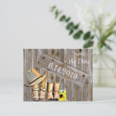 Cowboylaarzen en zonnebloemen redden de huwelijksd briefkaart (Staand voorkant)