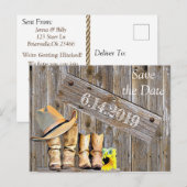 Cowboylaarzen en zonnebloemen redden de huwelijksd briefkaart (Voorkant / Achterkant)