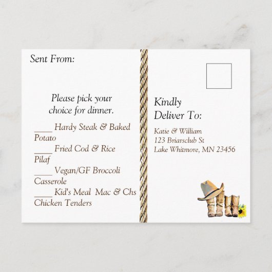 Cowboylaarzen en zonnebloemen RSVP bruiloft Aankondigingskaart (Achterkant)