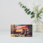 Cowboylaarzen en zuidwestelijke sieraden met cactu visitekaartje (Staand voorkant)