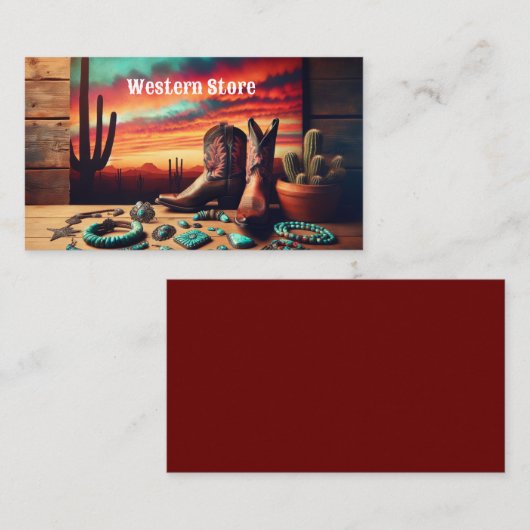 Cowboylaarzen en zuidwestelijke sieraden met cactu visitekaartje (Voorkant / Achterkant)