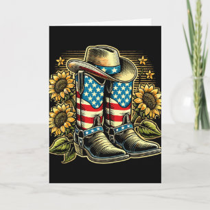 Cowboylaarzen Hoed Amerikaanse Vlag Zonnebloem Lan Kaart