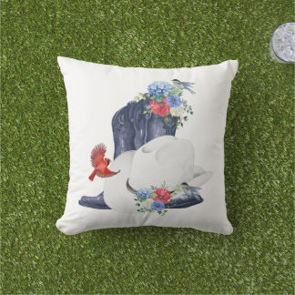 Cowboylaarzen/Hoeden & Bloemen/Vogels Buitenkussen
