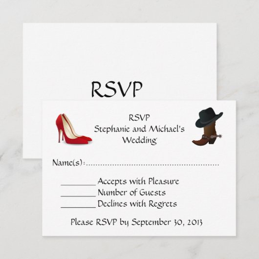 Cowboylaarzen Hoge Hakken Schoenen Bruiloft  RSVP (Voorkant / Achterkant)