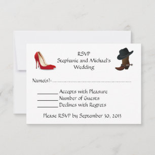 Cowboylaarzen Hoge Hakken Schoenen Bruiloft  RSVP Kaartje