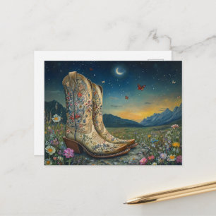 Cowboylaarzen in de weide briefkaart