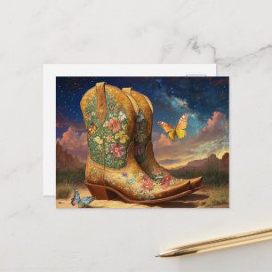 Cowboylaarzen in de weide briefkaart