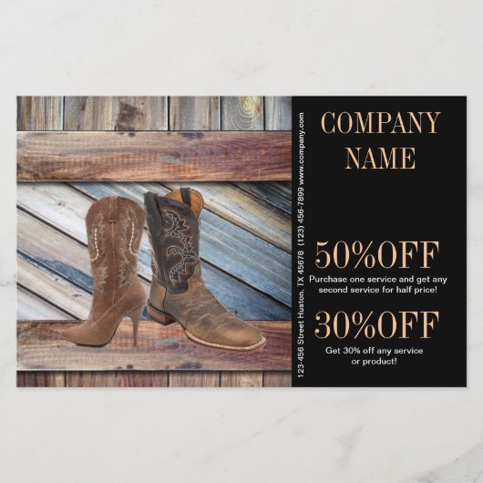 cowboylaarzen in vintage boerderijhout western mod flyer (Voorkant)