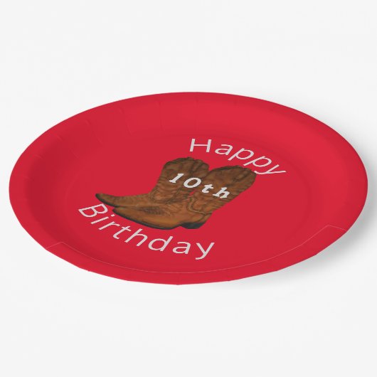  cowboylaarzen jarig papieren bordje (Gekanteld)