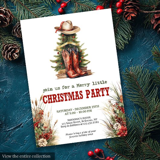 Cowboylaarzen Kerstfeest uitnodiging rustieke stij