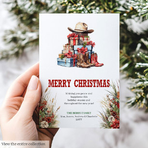 Cowboylaarzen Kerstgroetkaart rustiek Feestdagenkaart