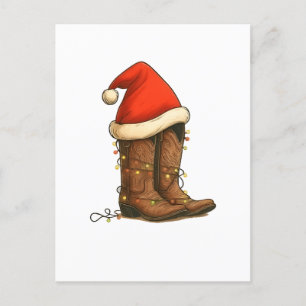 Cowboylaarzen Kerstmis Western Kerstman Hoed Uitnodiging Briefkaart