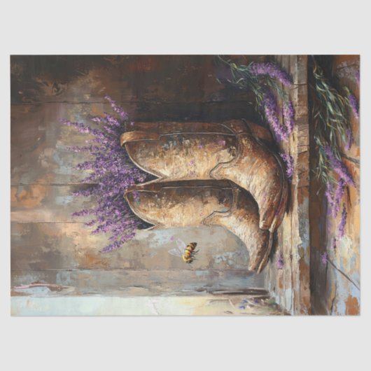 Cowboylaarzen Lavendel Honey Bee Decoupage Tissuepapier (Voorkant)