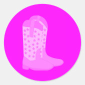 Cowboylaarzen met roze sterren ronde sticker (Voorkant)