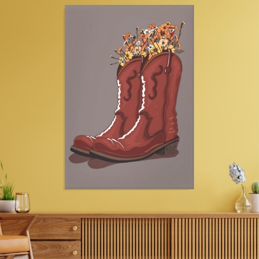 Cowboylaarzen met wilde bloemen canvas afdruk (Insitu (Woonkamer))
