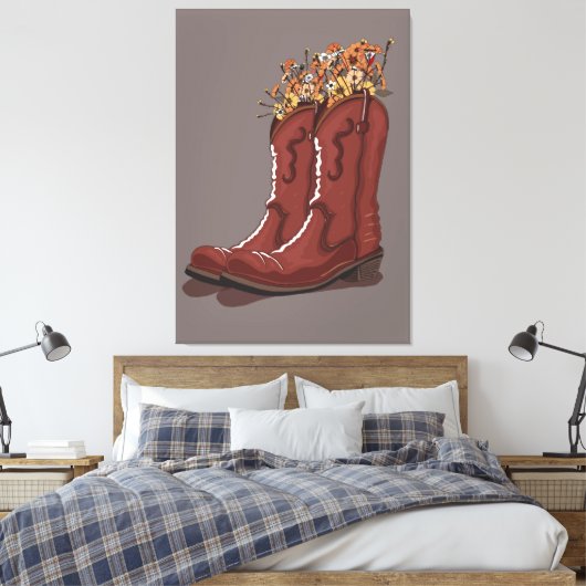 Cowboylaarzen met wilde bloemen canvas afdruk (Insitu (Slaapkamer))