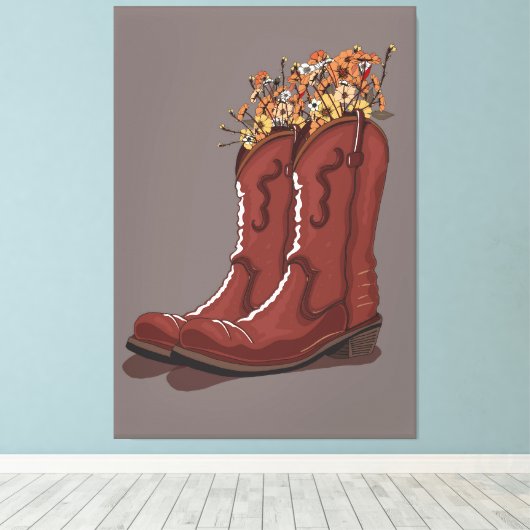 Cowboylaarzen met wilde bloemen canvas afdruk (Insitu (Houten vloer))