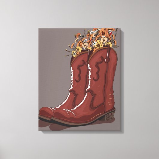 Cowboylaarzen Met Wilde Bloemen Canvas Afdruk (Voorkant)